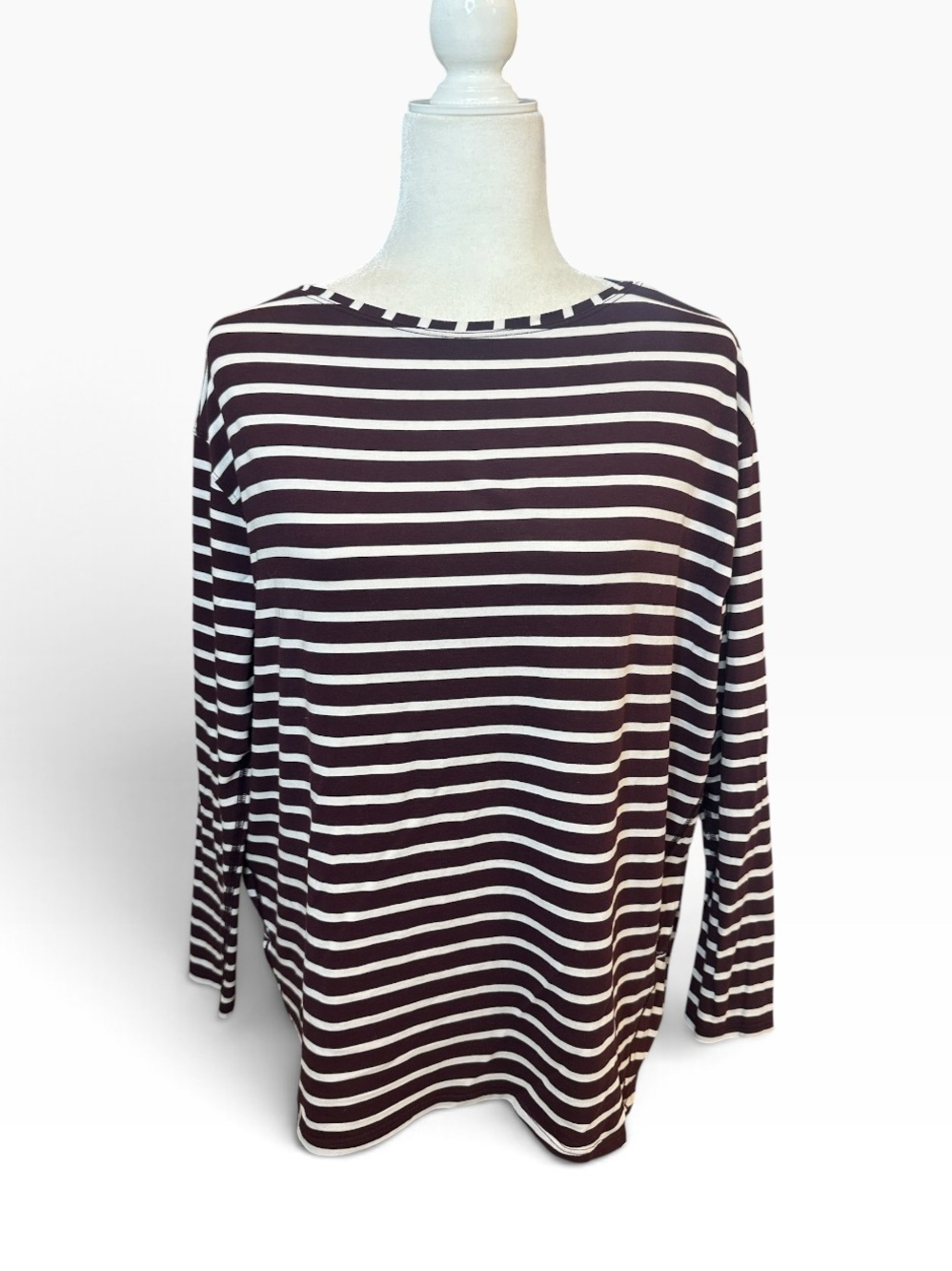 lululemon athletica Burgundy and White Striped Boatneck Long Sleeve Top